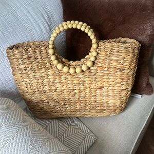 Natural Woven Tote with Beaded Handle